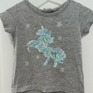 Gray Unicorn Sequin Kids T-Shirt